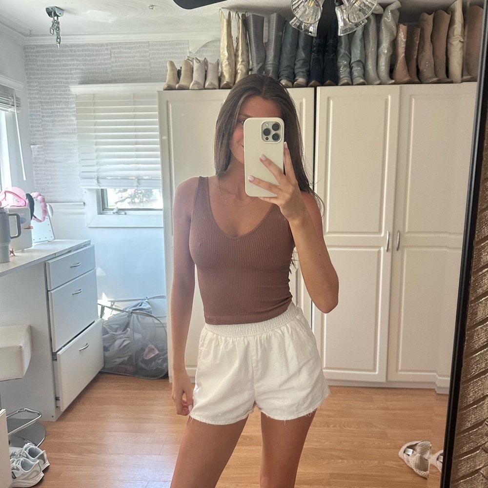 Brown Ribbed Tank Top